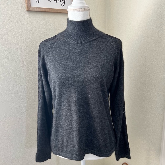 Soft Surroundings Mock Neck Sweater with Lace Detail Size M/L Dark Gray Black - Picture 1 of 8